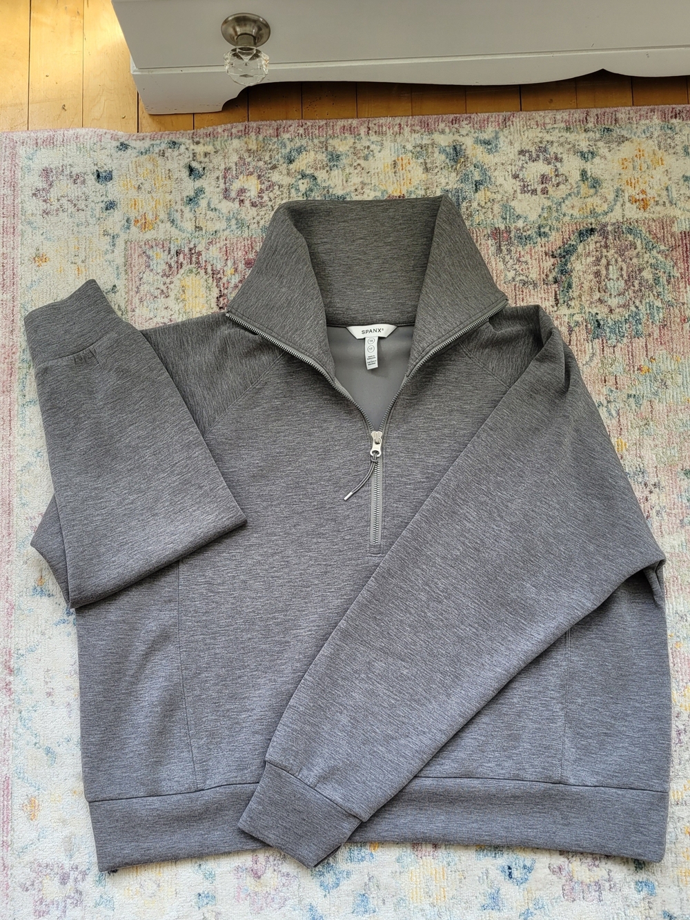 SPANX AirEsssentials Fall Heather Gray Half-Zip Athletic Performance Pullover